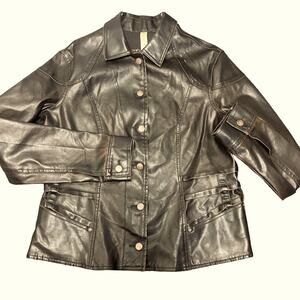Vtg 90s No Boundaries Brown Distressed Vegan Leather Moto Jacket M